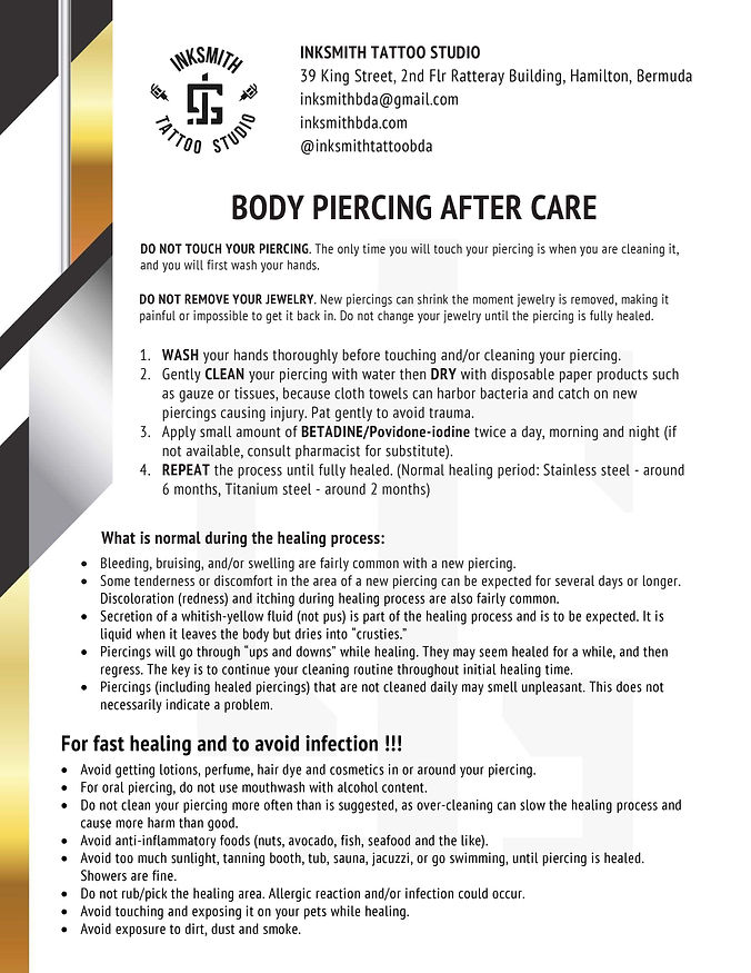 Piercing Aftercare Inksmith Tattoo Studio Hamilton